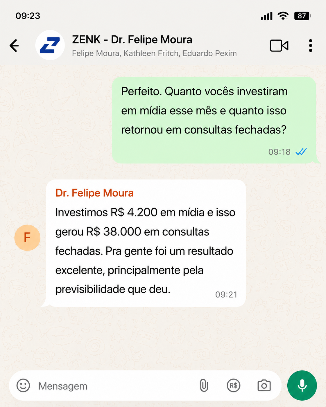 Relato de cliente no WhatsApp