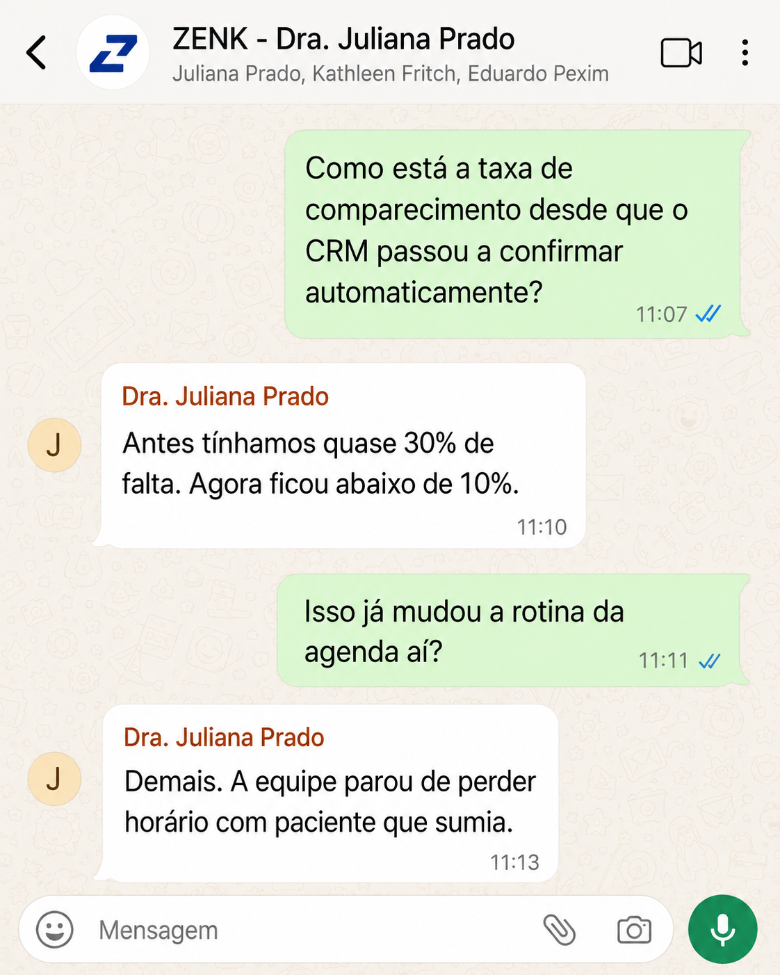 Relato de cliente no WhatsApp