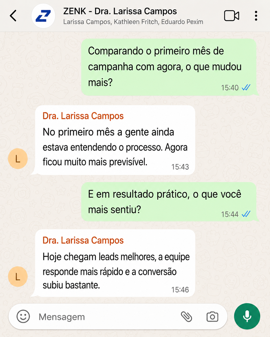 Relato de cliente no WhatsApp